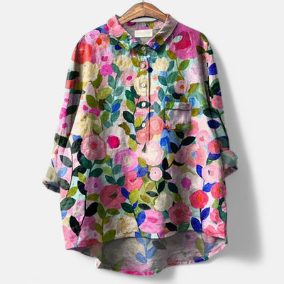 Nina – Elegant Bluse med Blomsterdetaljer
