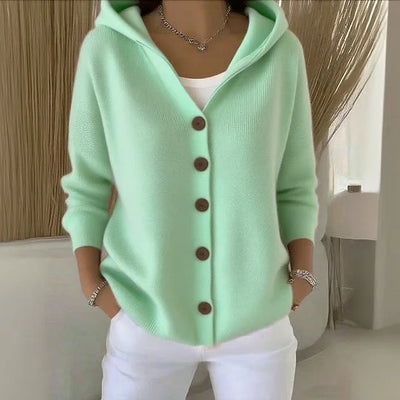 Emma – Komfortabelt cardigan med hætte og knapper