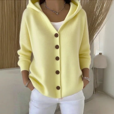 Emma – Komfortabelt cardigan med hætte og knapper
