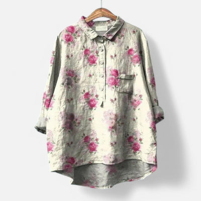 Nina – Elegant Bluse med Blomsterdetaljer