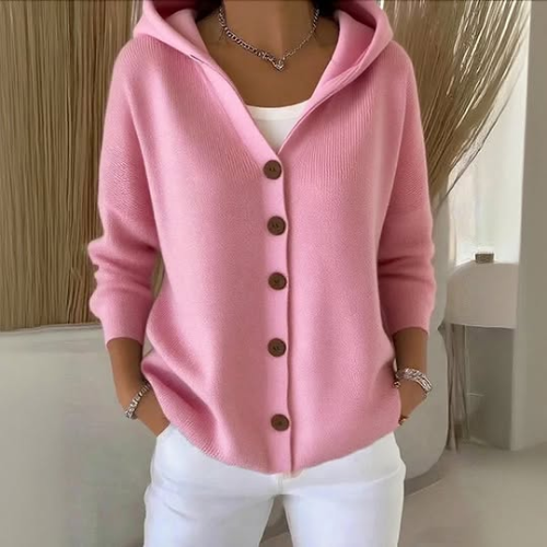 Emma – Komfortabelt cardigan med hætte og knapper