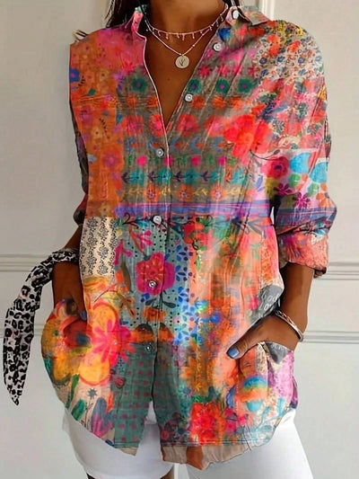 Michelle - Farverig Bluse med Kunstnerisk Print