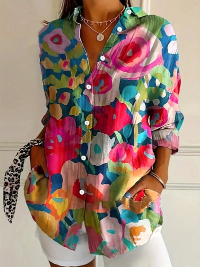 Michelle - Farverig Bluse med Kunstnerisk Print