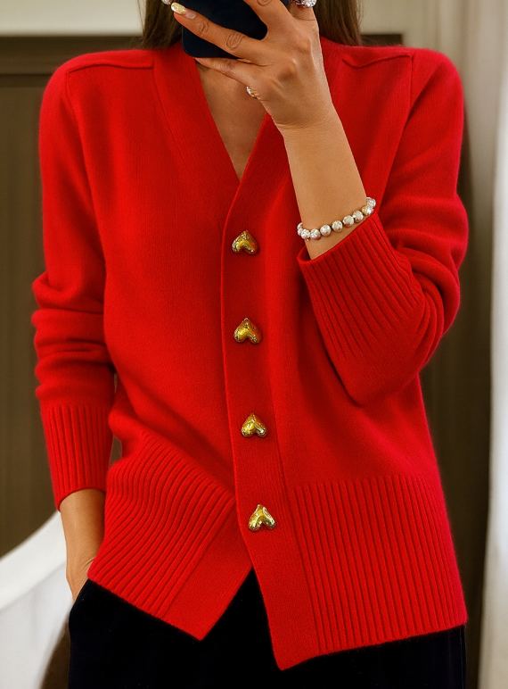 Karla - Blød Cardigan med Hjerteknapper
