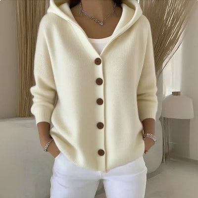 Emma – Komfortabelt cardigan med hætte og knapper